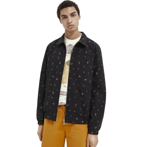 SCOTCH & SODA Reversible Black & Tan Floral Print Lightweight Jacket Men's Sz S - Picture 14 of 15